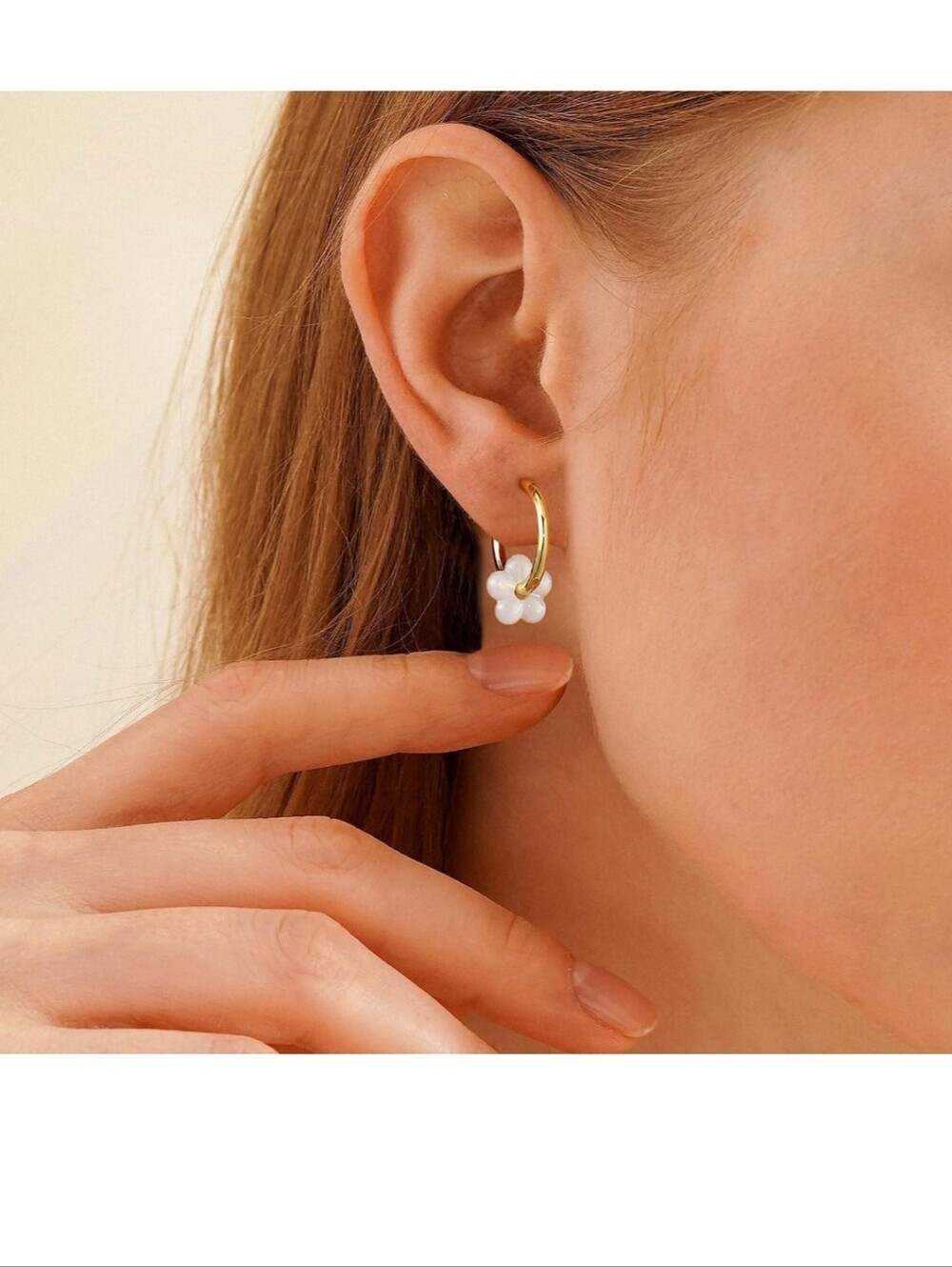 Gold Hoop Earrings with White Flower Charm - Women Jewelry